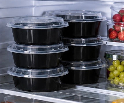 16 oz Round Black Food Containers with Clear Lids – 50 Sets