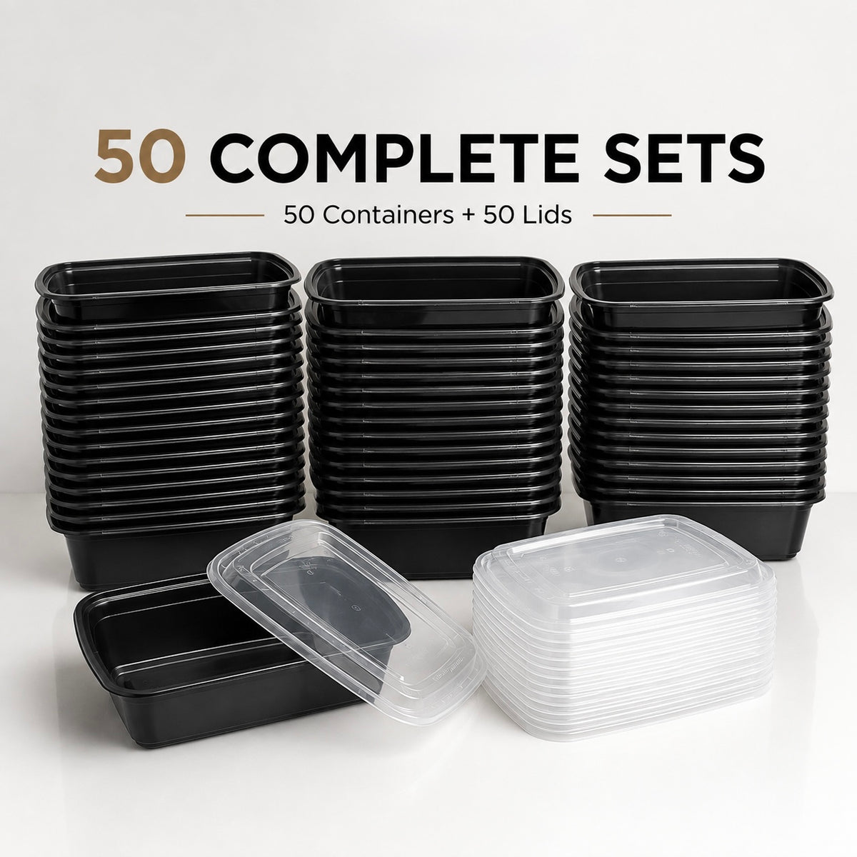 38 oz Black Rectangular Meal Prep Containers with Lids
(50 set)