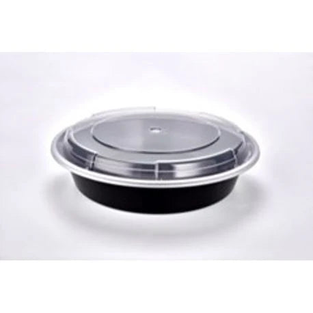 48 oz Black Round Container with Lid  100 piece (50 set)