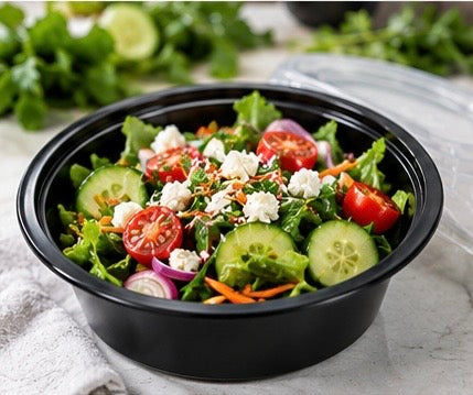 16 oz Round Black Food Containers with Clear Lids – 50 Sets