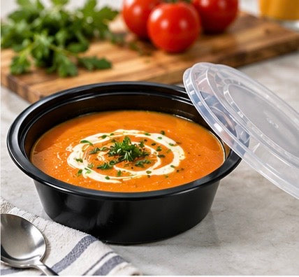 16 oz Round Black Food Containers with Clear Lids – 50 Sets
