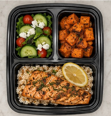 39 oz 3-Compartment Meal Prep Containers with Clear Lids – 50 Sets