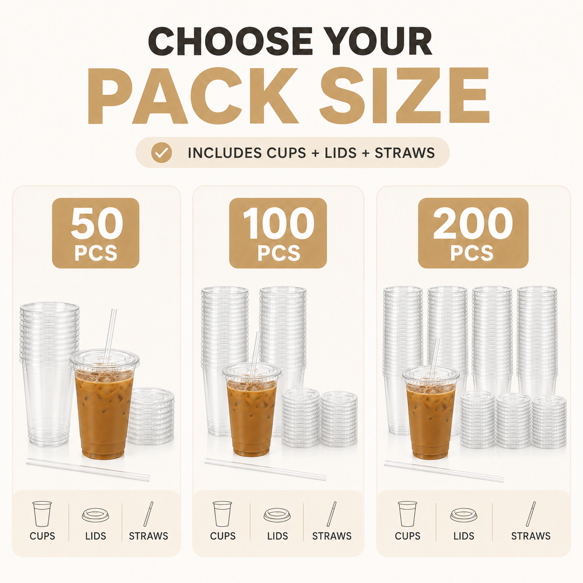 20 oz Clear PET Cold Cups with Flat Lids & Straws