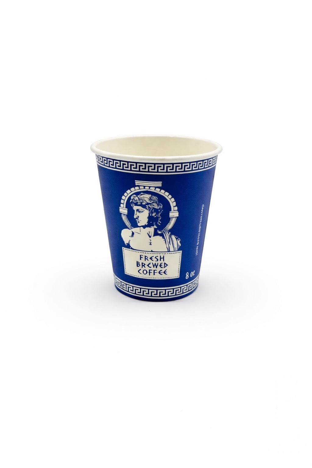 8 oz blue Greek design Coffee Cups with Black Lids