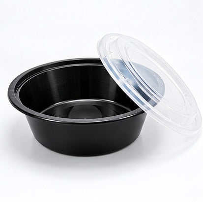 16 oz Round Black Food Containers with Clear Lids – 50 Sets