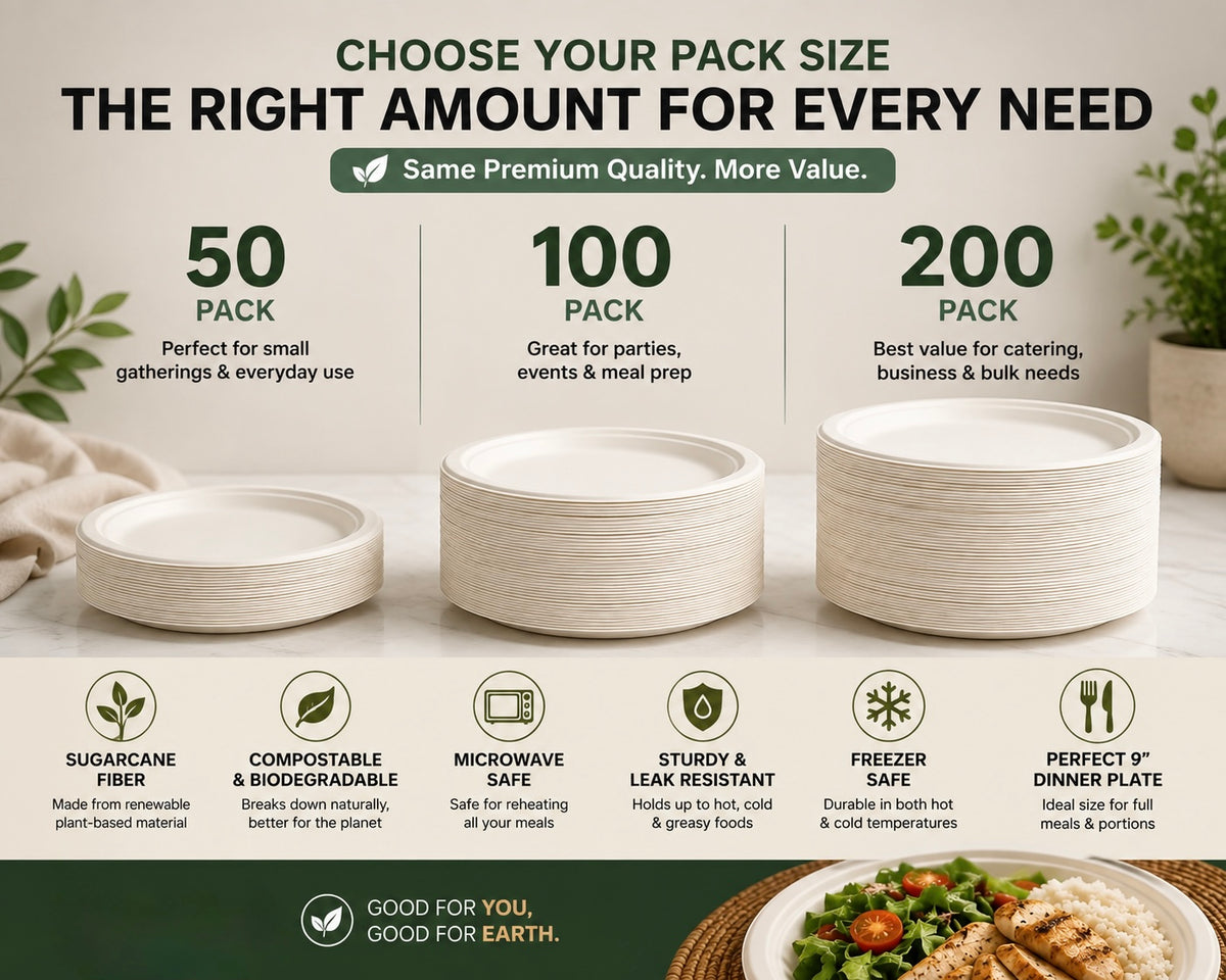 9" Compostable Bagasse Dinner Plates