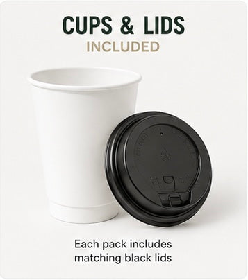 16 oz Double Wall Coffee Cups with Black Lids – Disposable Hot Cups