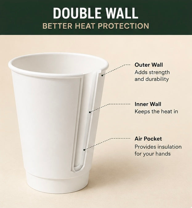 16 oz Double Wall Coffee Cups with Black Lids – Disposable Hot Cups