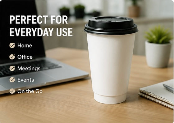16 oz Double Wall Coffee Cups with Black Lids – Disposable Hot Cups