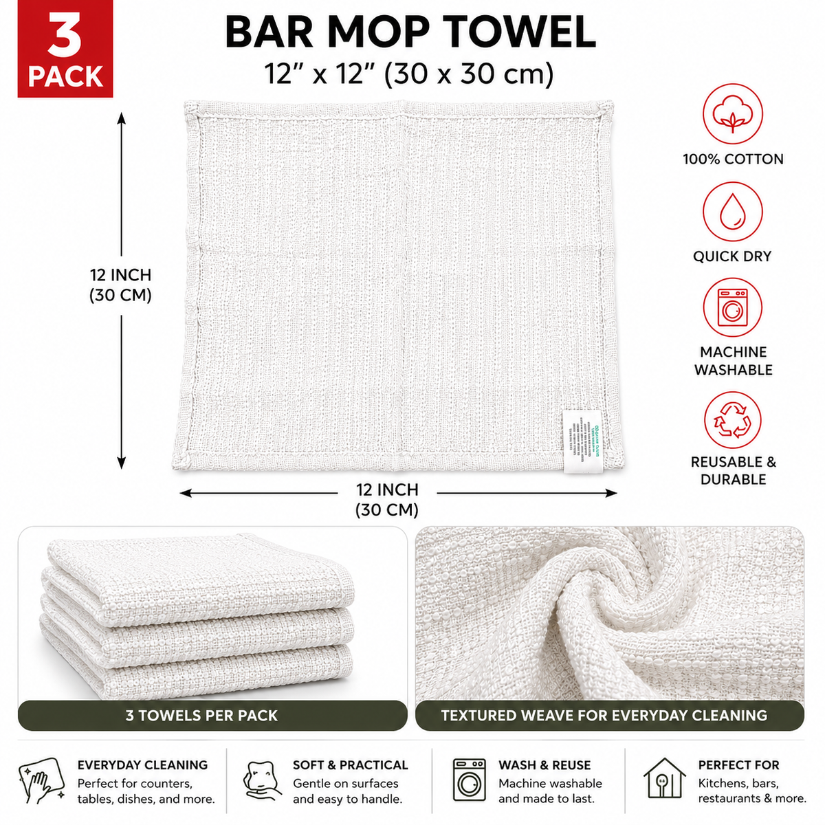 Chef Valley Bar Mop Towels – (12" x 12")