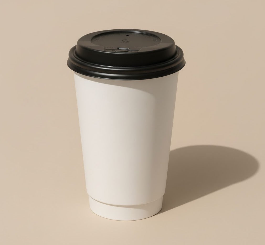 16 oz  Premium Double Wall Coffee Cups with Black Lids