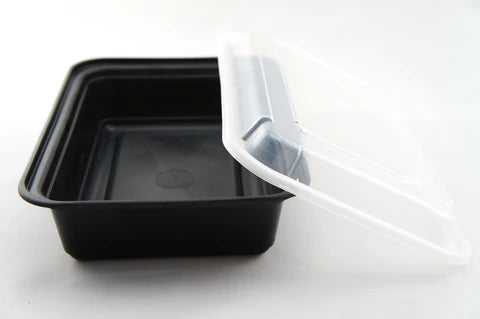 38 oz Black Rectangular Container with Lid 100 piece (50 set)