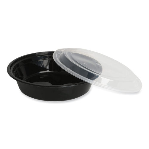48 oz Black Round Container with Lid  100 piece (50 set)