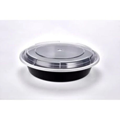 48 oz Black Round Container with Lid  100 piece (50 set)