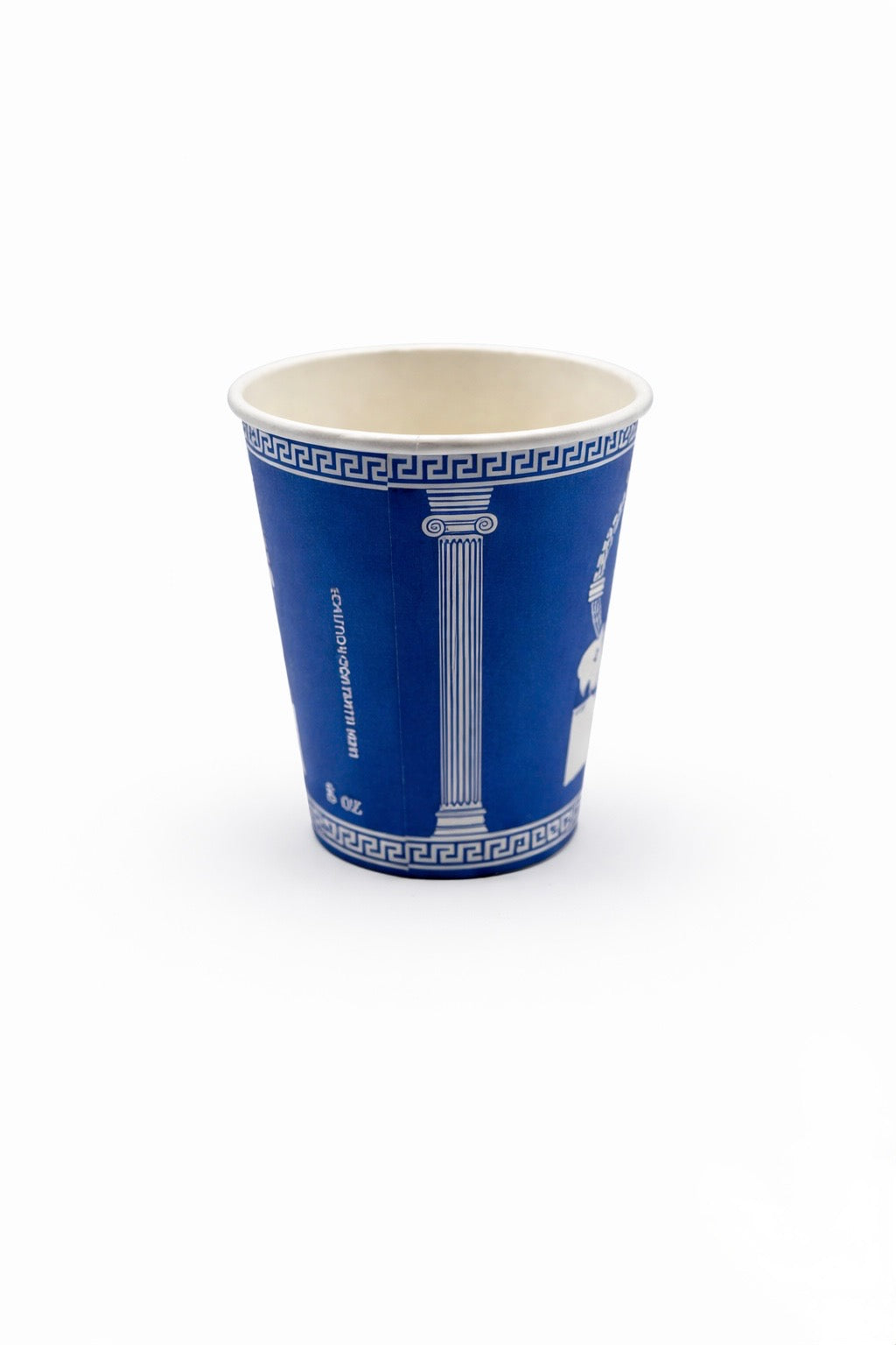8 oz blue Greek design Coffee Cups with Black Lids