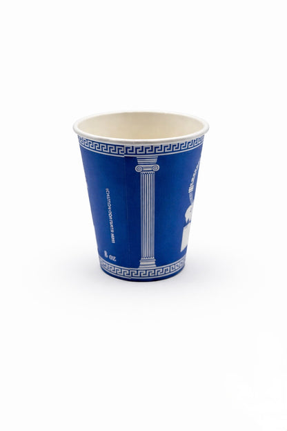 8 oz blue Greek design Coffee Cups with Black Lids