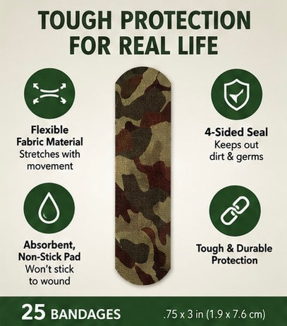 CURAD Camo Flex-Fabric Bandages – 25 Count